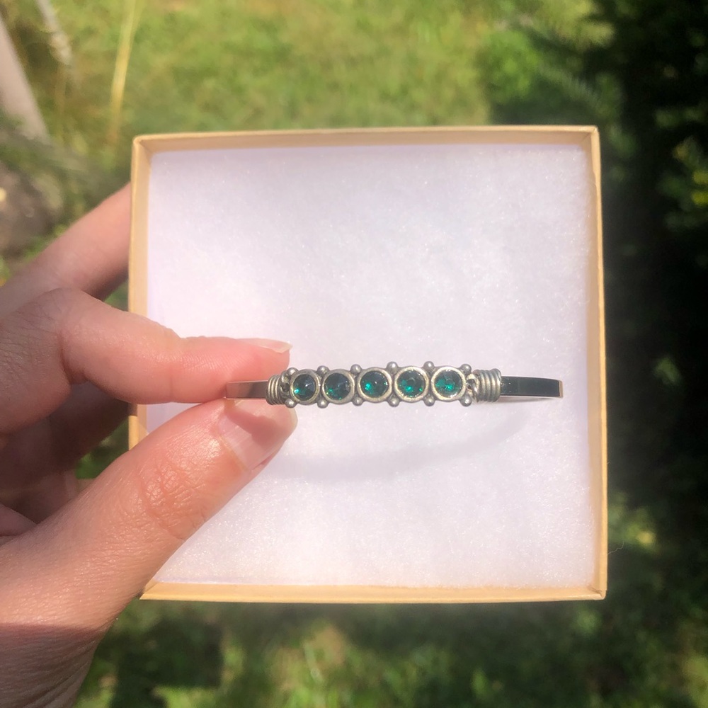 Silver Bracelet with Green Stones